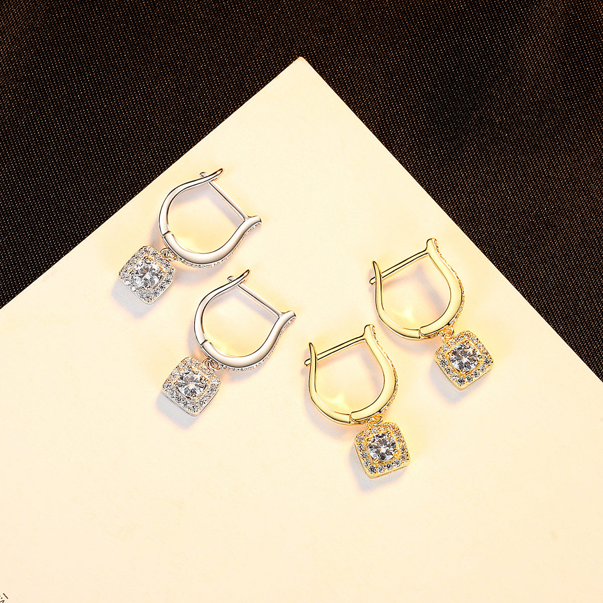 Center Square Moissanite  Earring